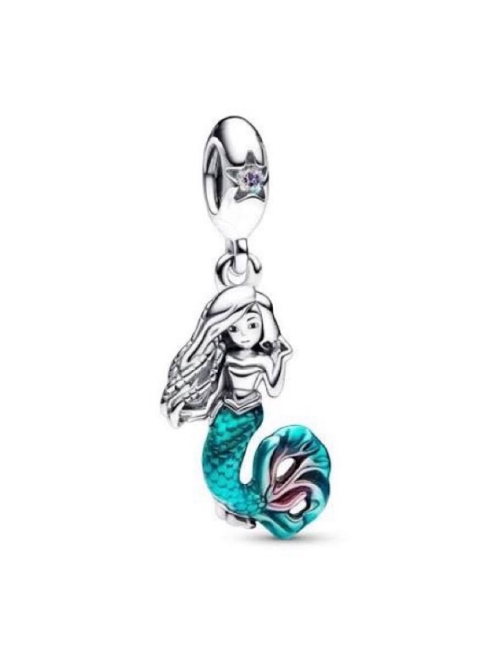 Disney Silver Ariel the little Mermaid Enamel Charm in Turquoise